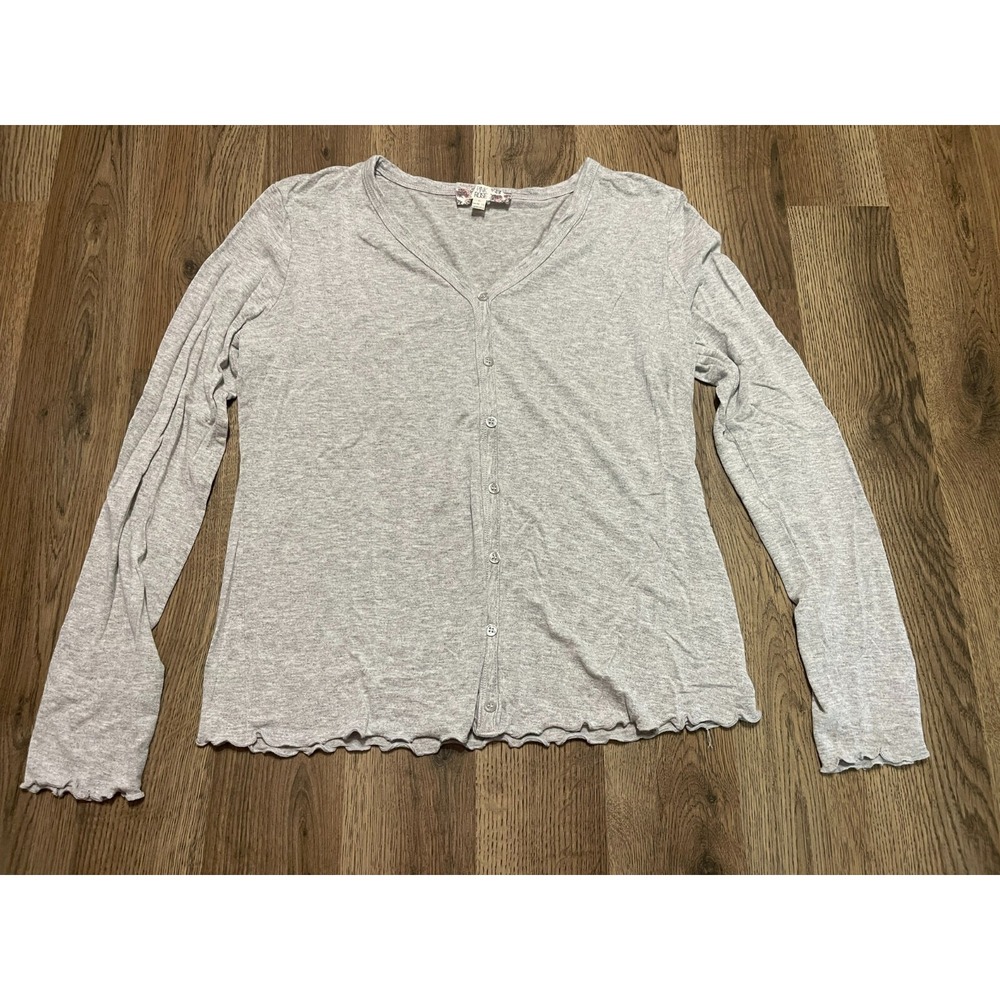 Pink Rose Sweater, Women's Size Large, Gray, Long Sleeve, Buttons Up